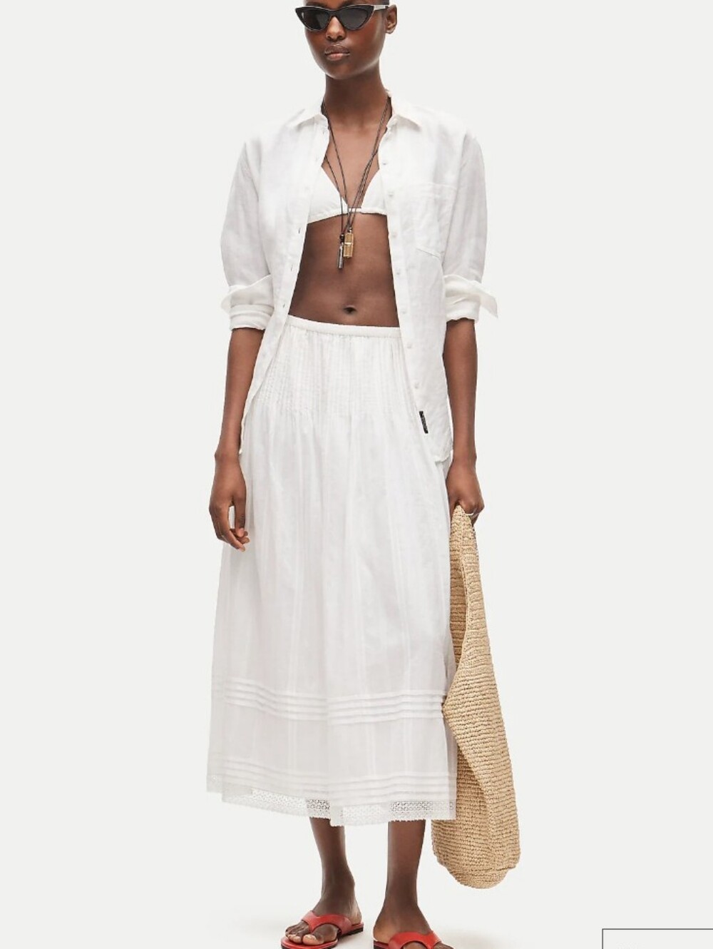 J Crew Midi skirt in embroidered dobby CS882 Size M White 100% Cotton